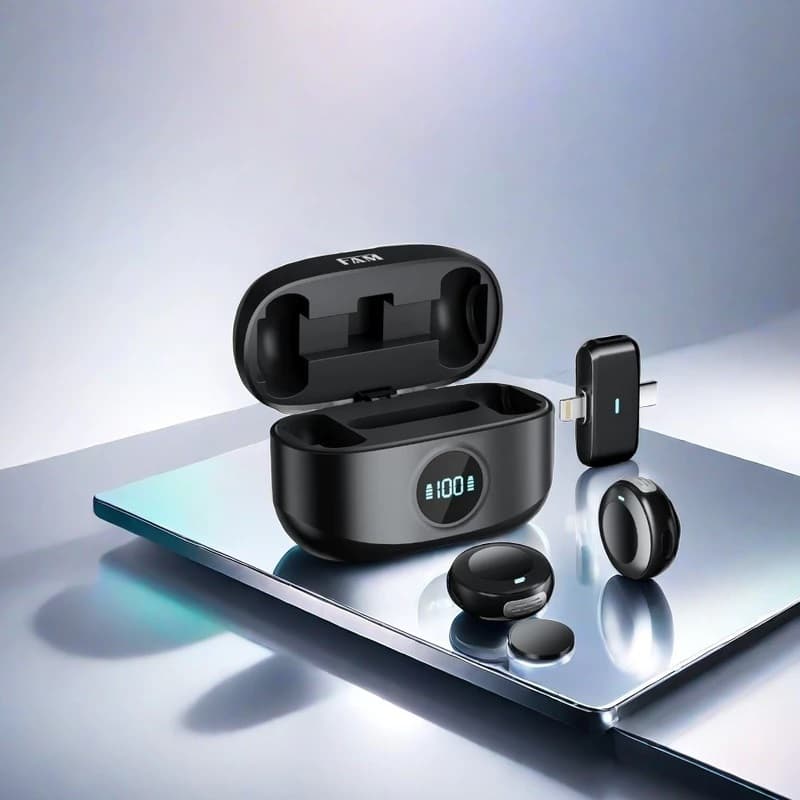 Microfone Sem Fio Lapela Magnetico 2 em 1 Fam Bell M2 Alcance Até 30m Com Redução de Ruídos
