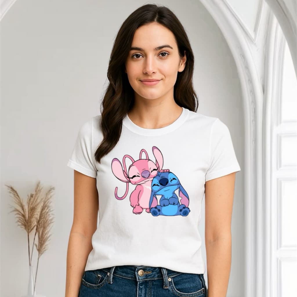 Baby Look Lilo Stitch Super Delicada Feminina 100%Algodão Gola Redonda Alta Qualidade
