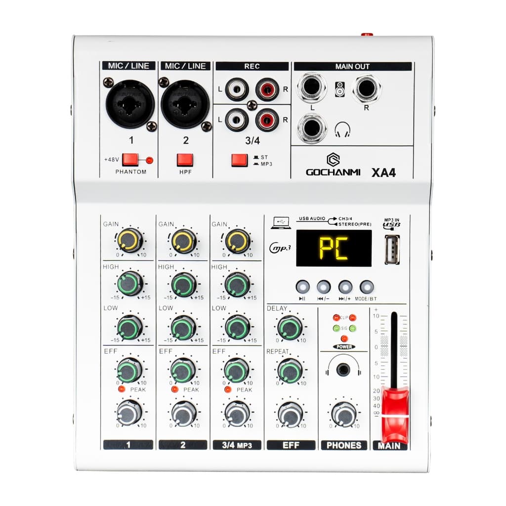 Mesa de Som Gochanmi XA4 DJ Mixer 4 Canais ,Profissional Placa De Som, Console De Computador, 48V,Bluetooth 110/220v