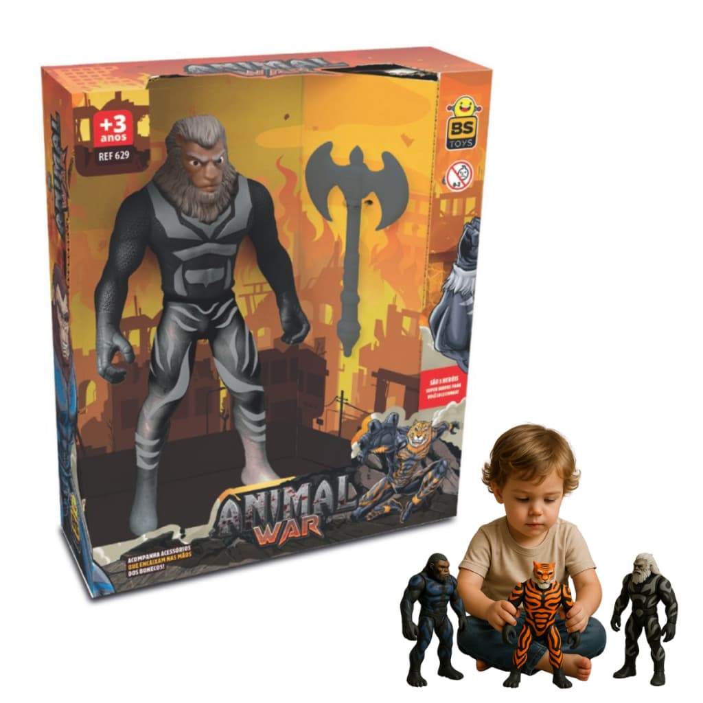 Boneco Articulado Super Herói Animal War 19,5cm com Espada – Brinquedo Infantil Educativo, Seguro e Criativo