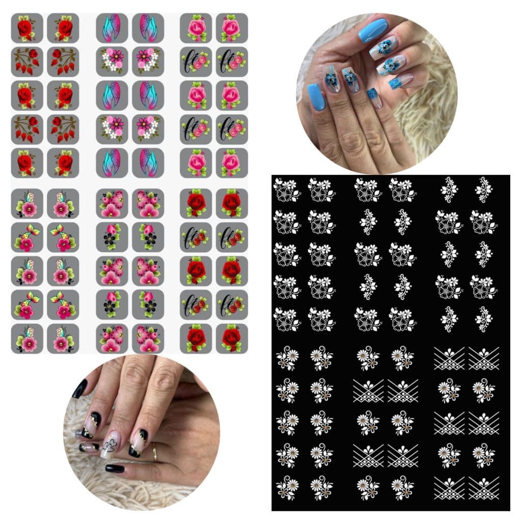 Adesivos de Unha Decorados,120 Brancos + 120 Coloridos, Nail Art Fácil e Rápida