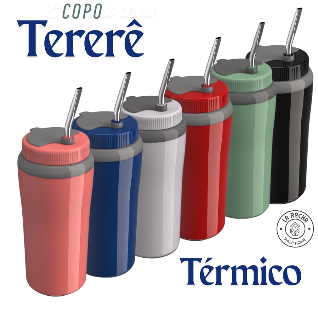 Copo Térmico Tereré 650ml Com Tampa e Bomba Canudo Inox Metálico Para Terere Água Gelada Unitermi