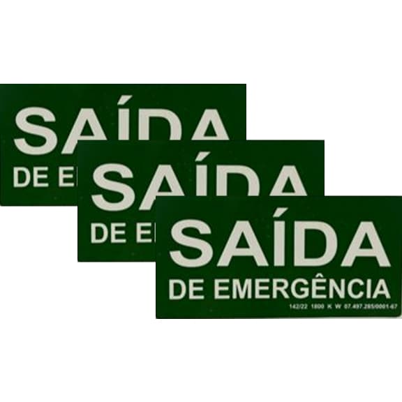 Placa Saída De Emergência 3 Unidades  S12 Fotoluminescente  SAIDA DE EMERGENCIA S12