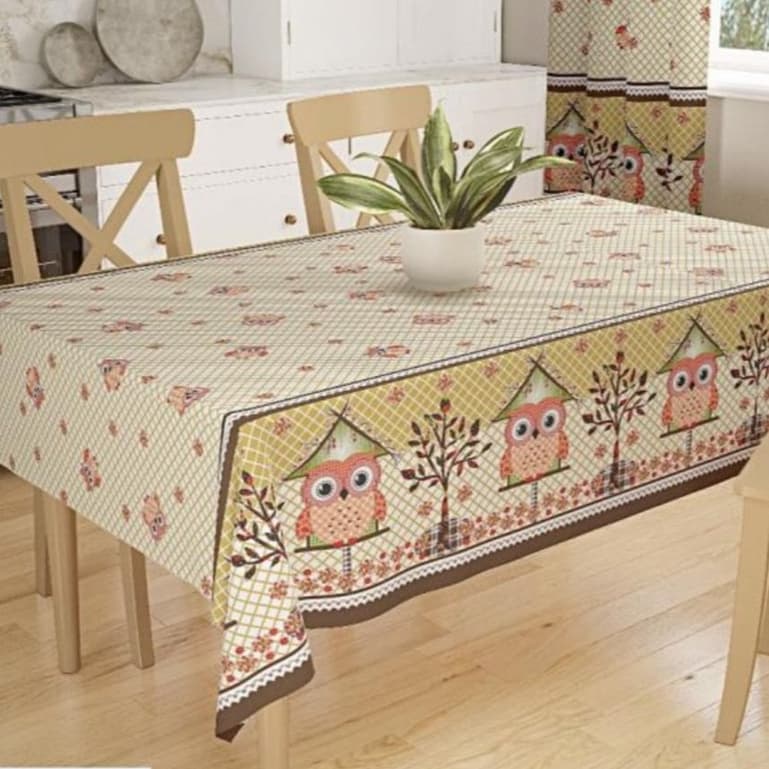Toalha P/ Mesa De 6 Lugares 2,20mx1,45m - Coruja Várias Cores
