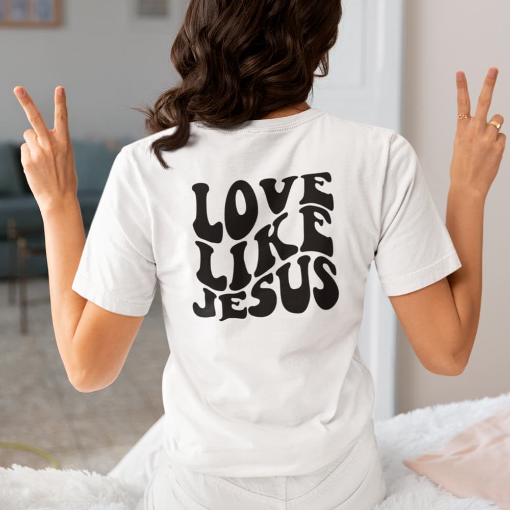 Camiseta tendência , algodão frase nas costas "LOVE LIKE JESUS"