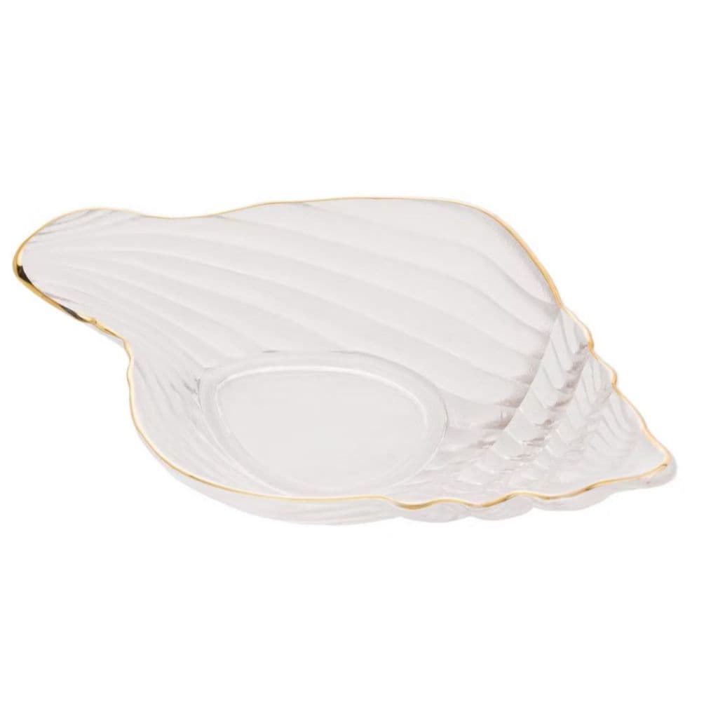 Concha Petisqueira Decoração de Vidro com Borda Dourada