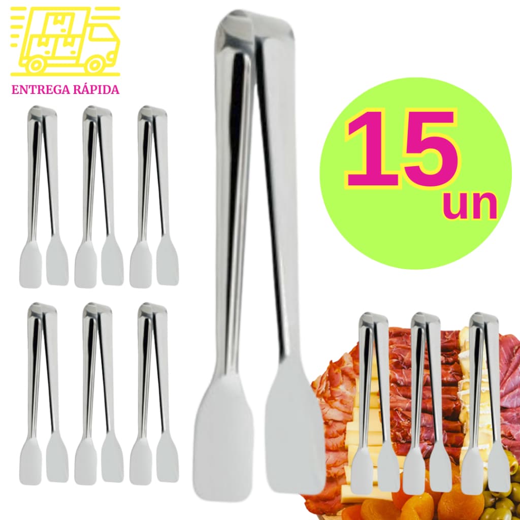 Kit 15 Pegadores Universal  Frios Salada Doces Aço Inox Alta Qualidade 18cm Utensílios Cozinha