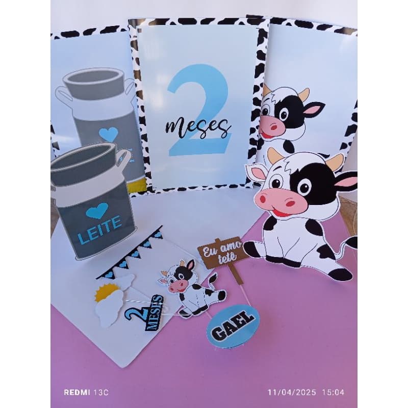 kit Mês Versário vaquinha/kit festa mês Versário vaquinha/topo de bolo mês Versário vaquinha