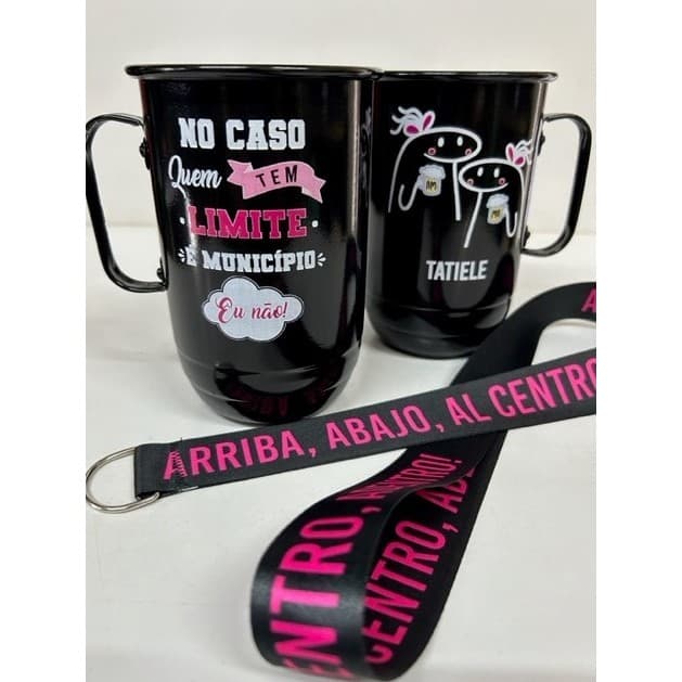 KIT PROMOCIONAL - CANECA PERSONALIZADA DE ALUMÍNIO COM TIRANTE INCLUSO