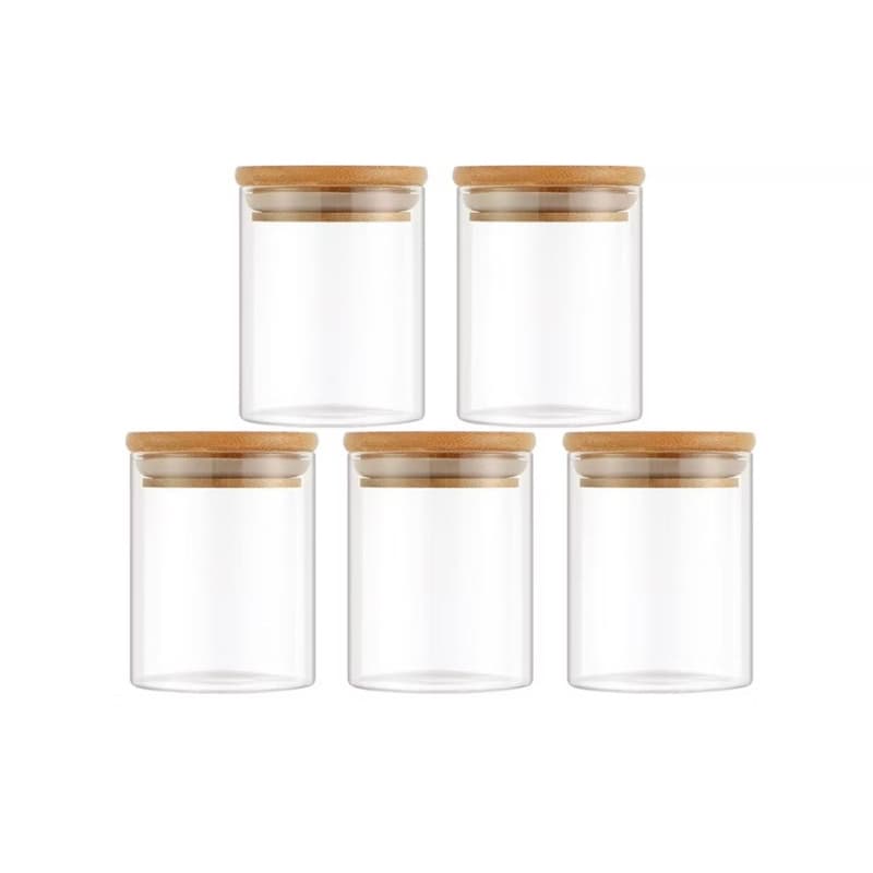 Kit 3 Potes Para Alimentos Com Tampa Bambu 200ML Potes De Vidro Para Especiarias