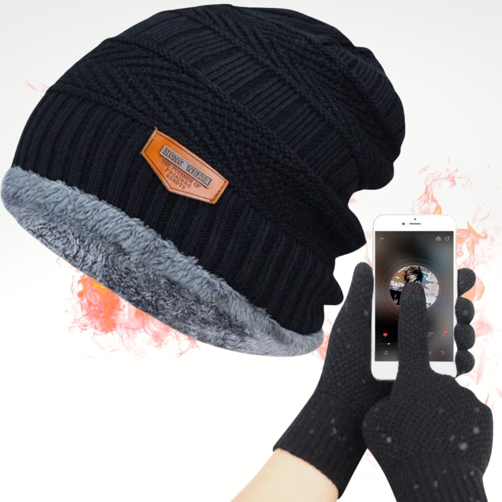 Kit Touca Quente de Inverno Com Luva Touch Proteção Contra Frio e Vento