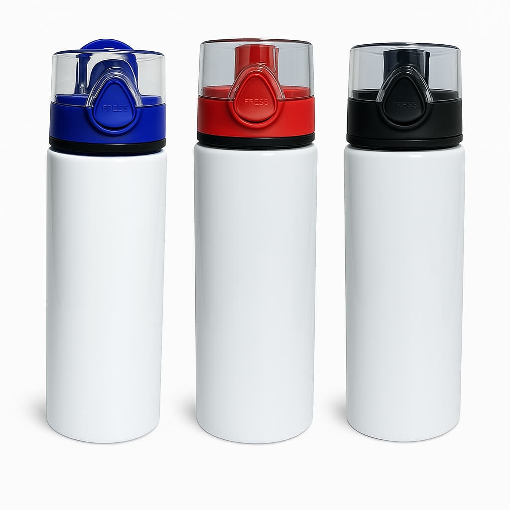 Squeeze de Aluminio Sublimatico com Tampa e Sistema de Trava de Acrilico Colorida 750ml