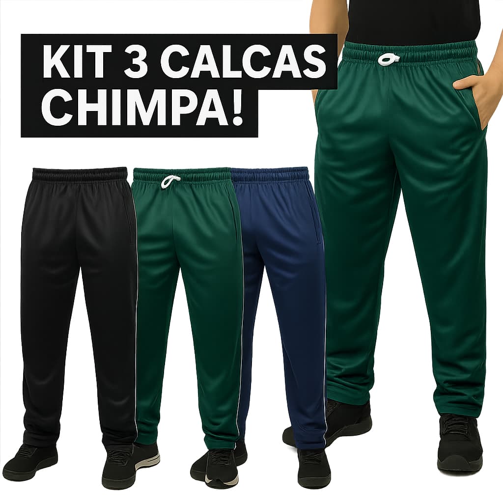 Kit de 3 Calças Chimpa Masculinas PowerFit | Esportiva | Corrida, Academia e Dia a Dia!
