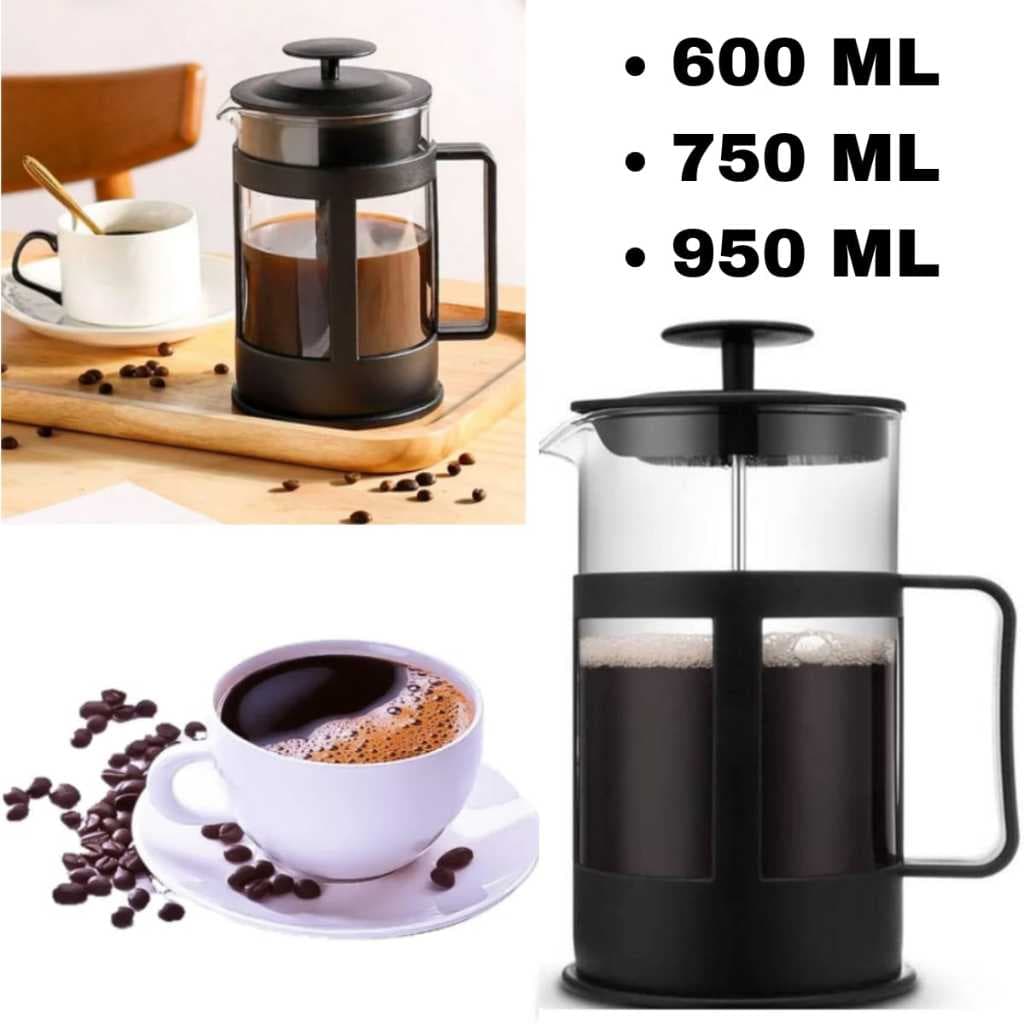Cafeteira Prensa Francesa Cremeira Café Leite Chá 600, 750 e 950 ml em Vidro Grande