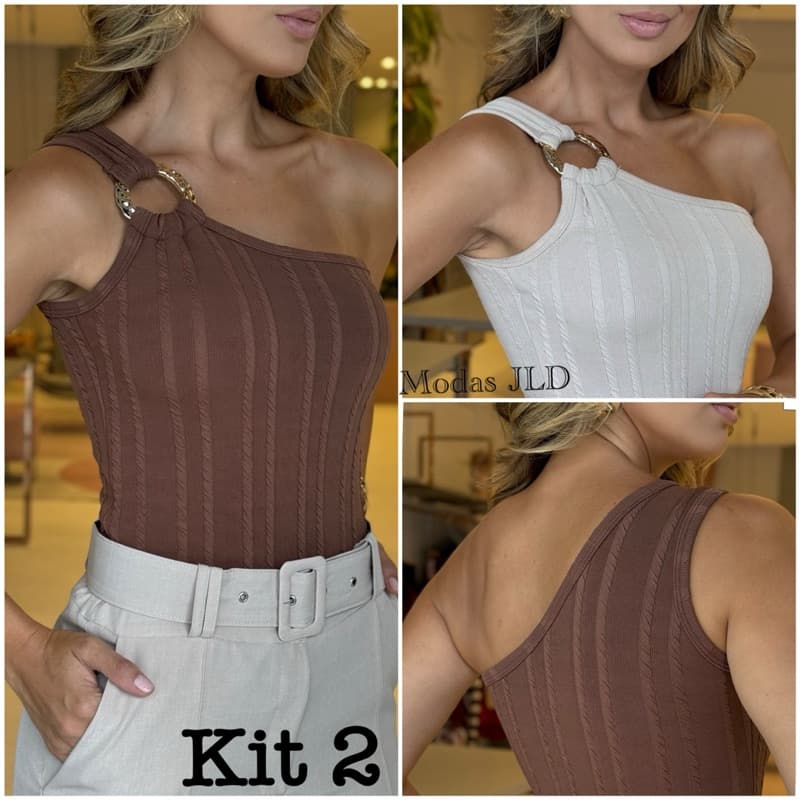 KIT 2 Body Femenino Mula Manca Com Forro Alça fina um Ombro Premium_Rivana