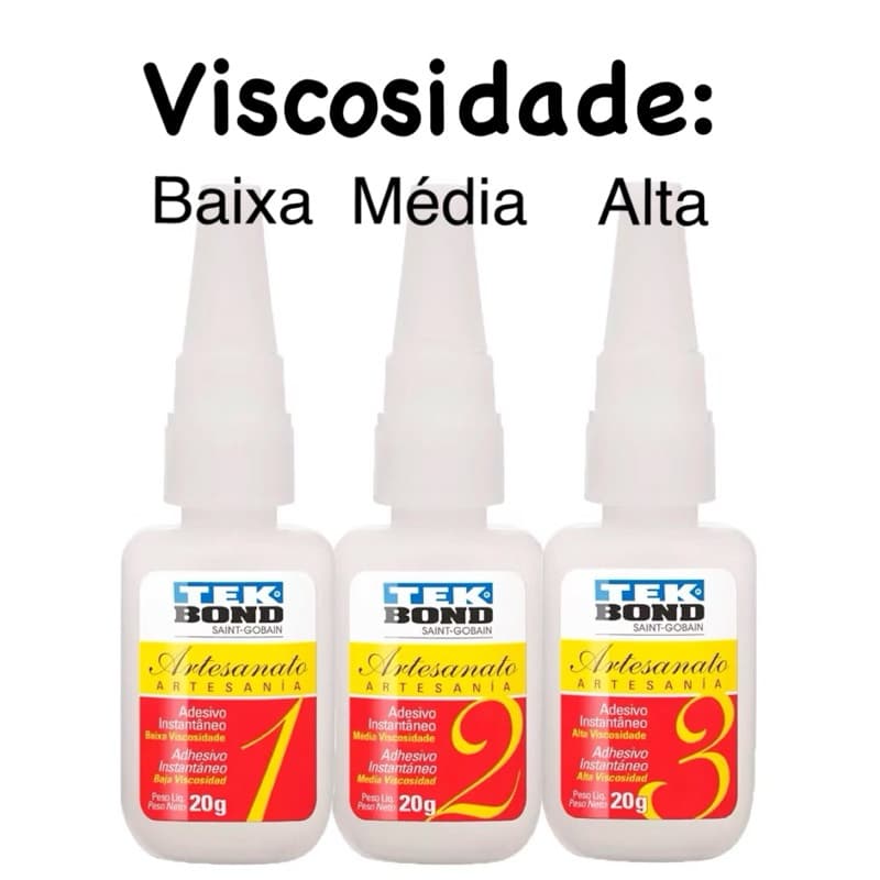 Cola Adesiva Instantânea nº1 nº2/nº3 TekBond Artesanato 20g Viscosidade Baixa/Média/Alta(cola mais liquida/mais espessa)
