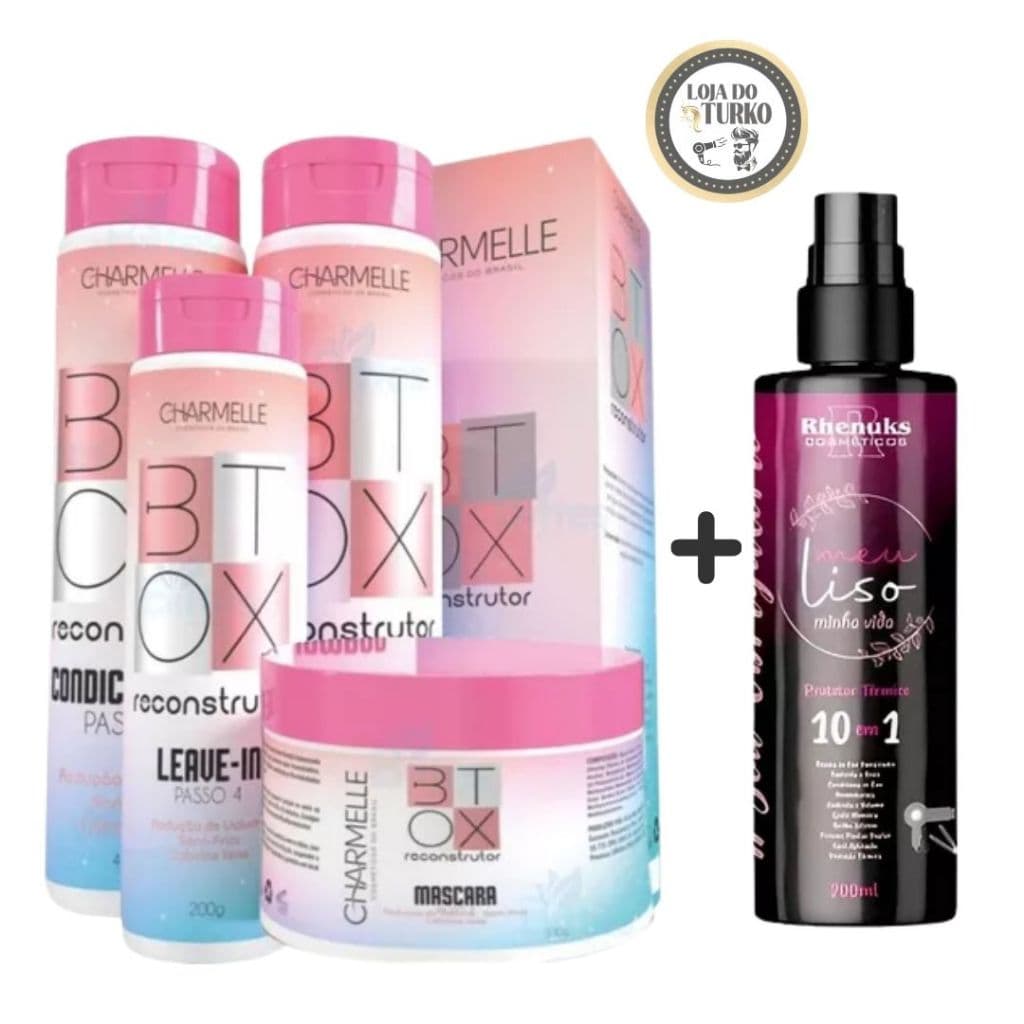 KIT ALISAMENTO - KIT BTOX RECONSTRUTOR CHARMELLE + SPRAY TÉRMICO MEU LISO, MINHA VIDA RHENUKS