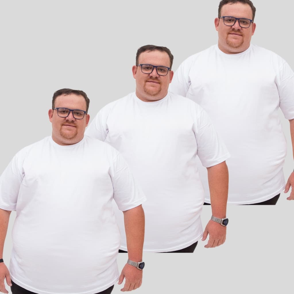 Kit 3 Camisetas Básica Plus Size Masculina Branco Algodão Lisa Confortável Modelagem Ampliada Casual