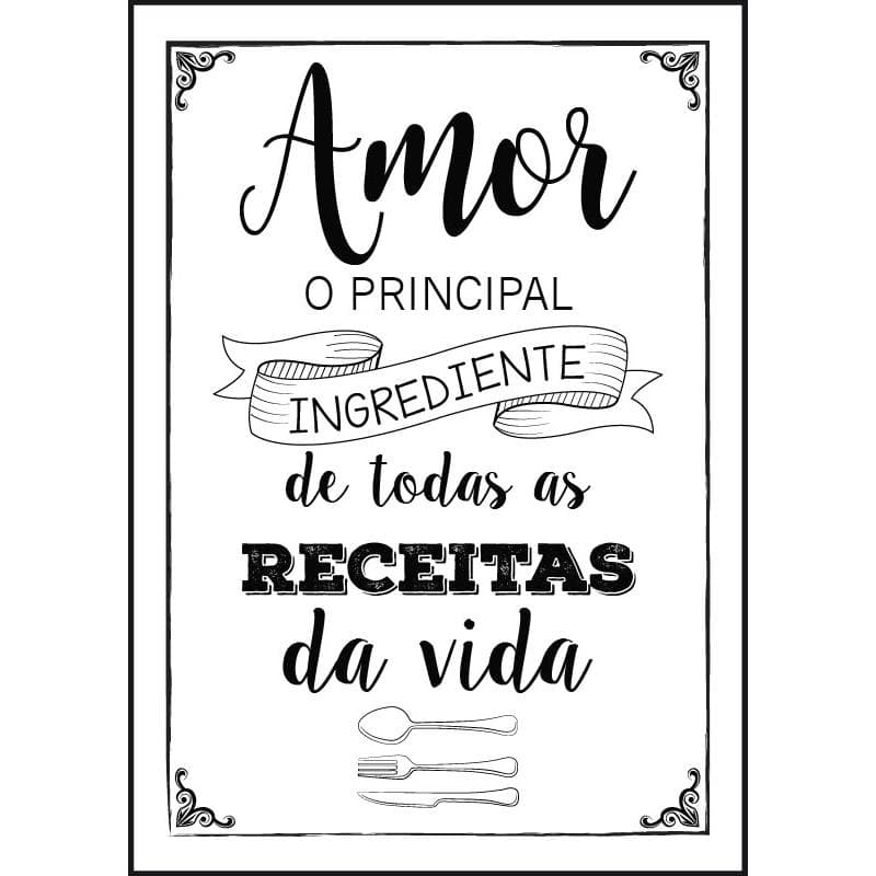 Adesivo Amor Frases Cozinha Preto e Branco 5x10