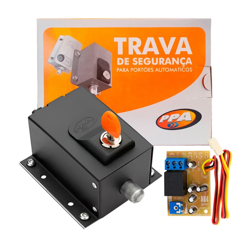Kit 1 Trava Segurança PPA Dog Steel Para Portão Automatico Com Modulo Rele Com Temporizador