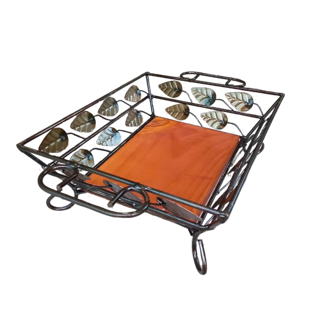 Fruteira De Mesa Quadrada Artesanal De Ferro Folhada Envelhecida