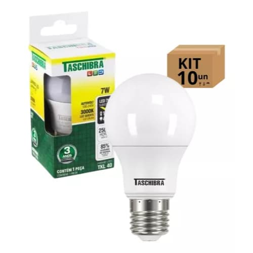 Kit 10 Lâmpadas Bulbo Led Taschibra Tkl Bivolt E27 7w 3000k Cor Da Luz Branco-quente 110v/220v