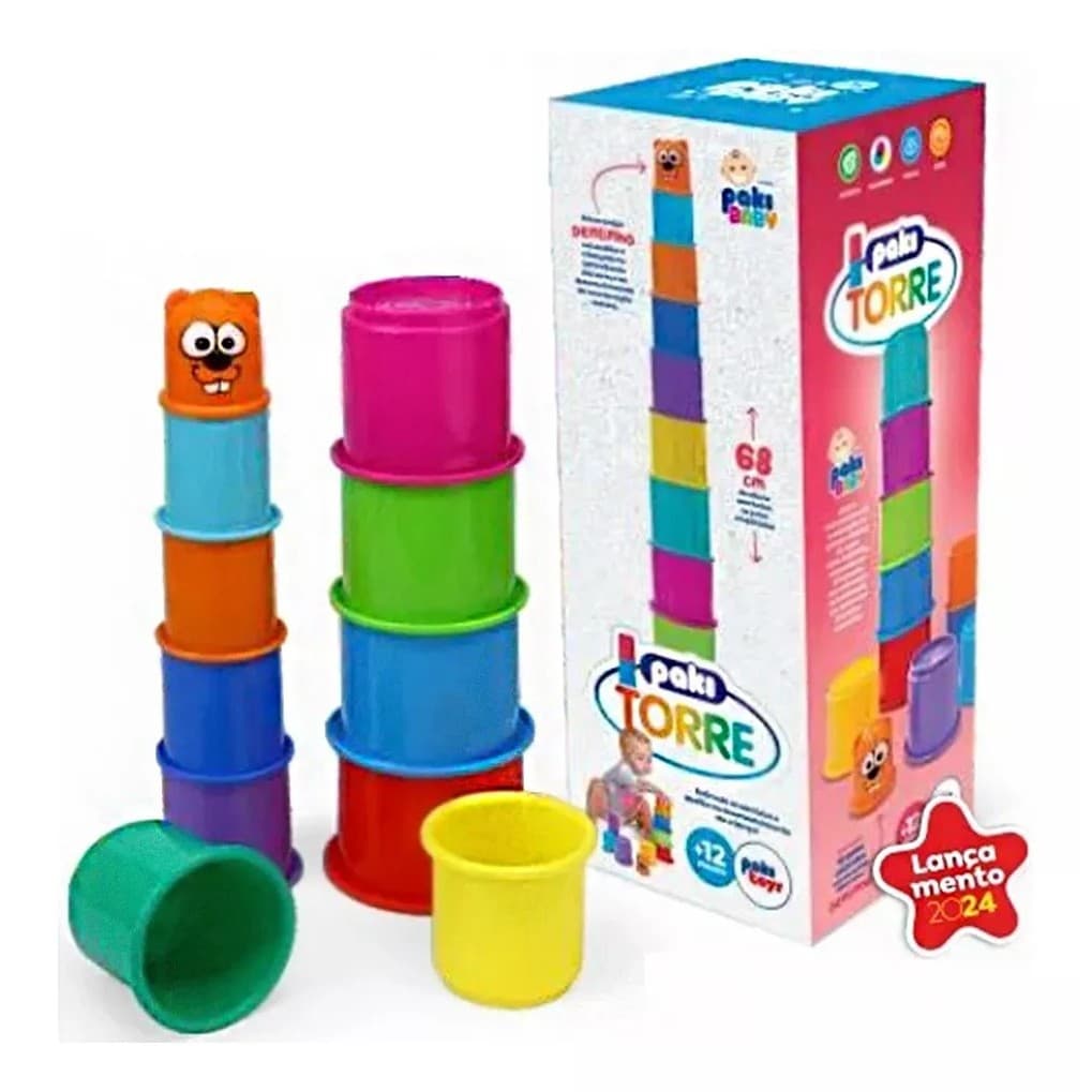 Torre Empilha Potinhos - Brinquedo Para Bebes - Pakitoys Cor Colorido