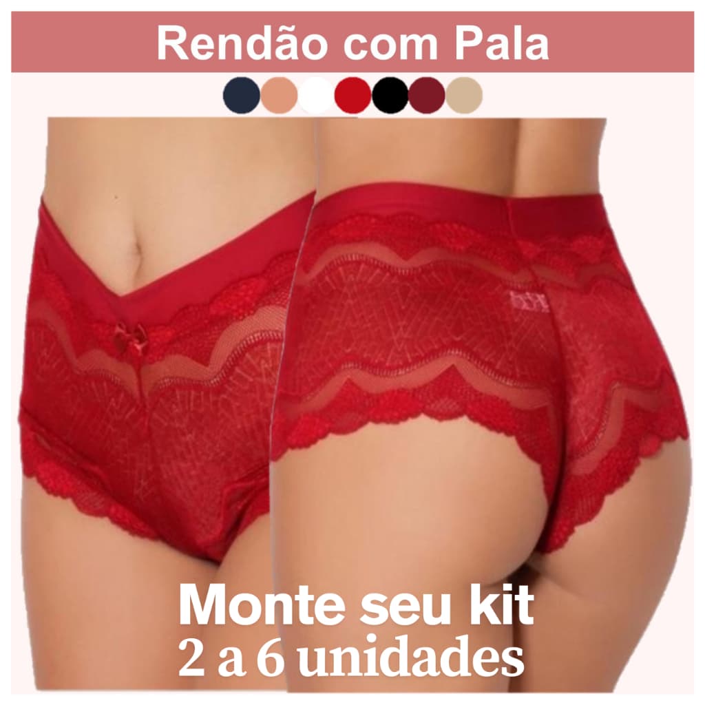 Kit Calcinha de renda cintura alta pra dormir confortável shortinho de renda com Pala
