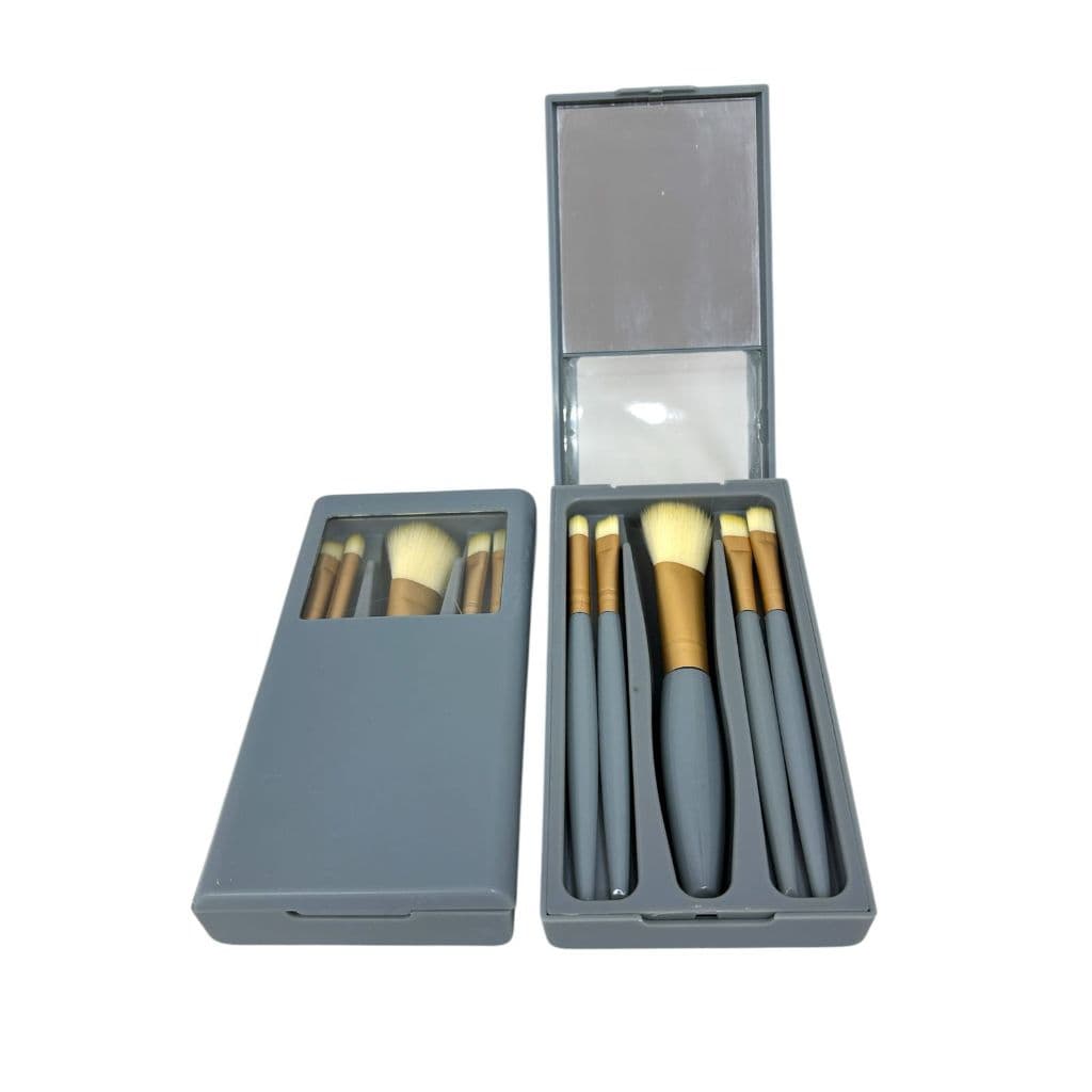 Kit com 5 Mini Pincéis de Maquiagem com Estojo e Espelho(AZUL)