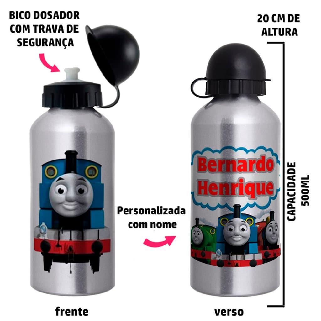 Garrafa Squeeze de alumínio Thomas e Seus Amigos - Personalizada com nome
