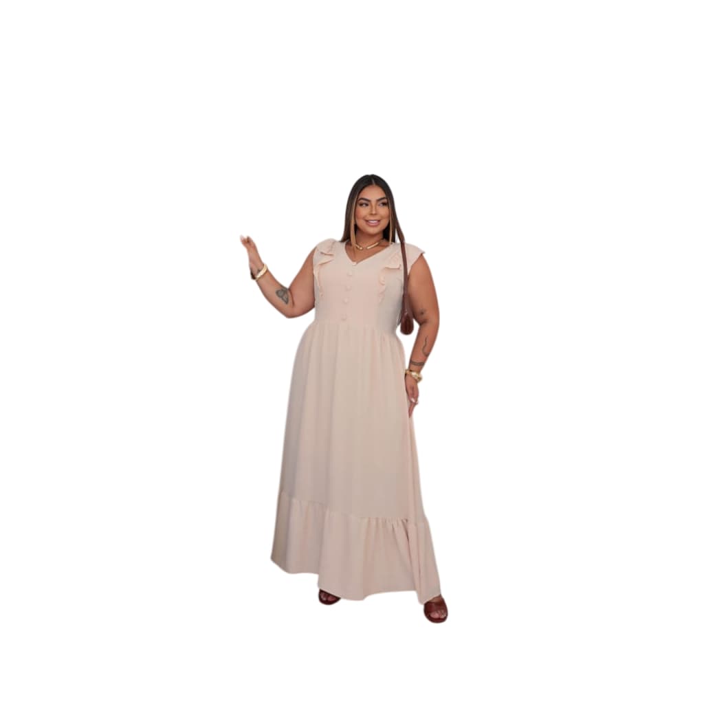 Vestido Longo Plus Size Feminino Alça Babadinho Tamanhos Grandes