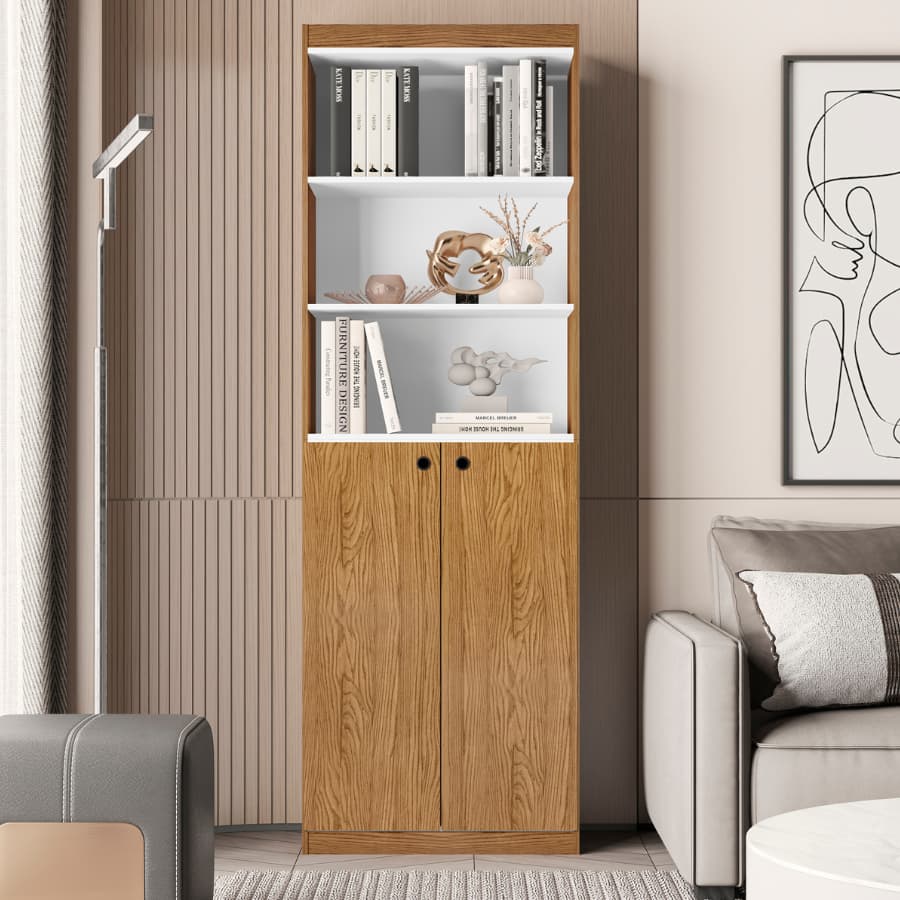 Livreiro Estante Organizador Livro Gold Luxo Quarto Infantil 2 Módulo 5 Prateleira Com Portas Nature