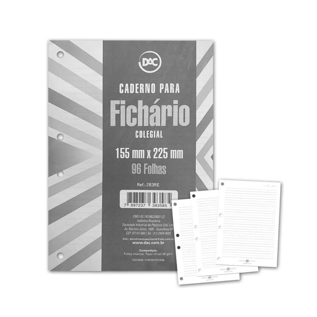 Refil Fichário colegial 96 folhas 155mx225mm DAC