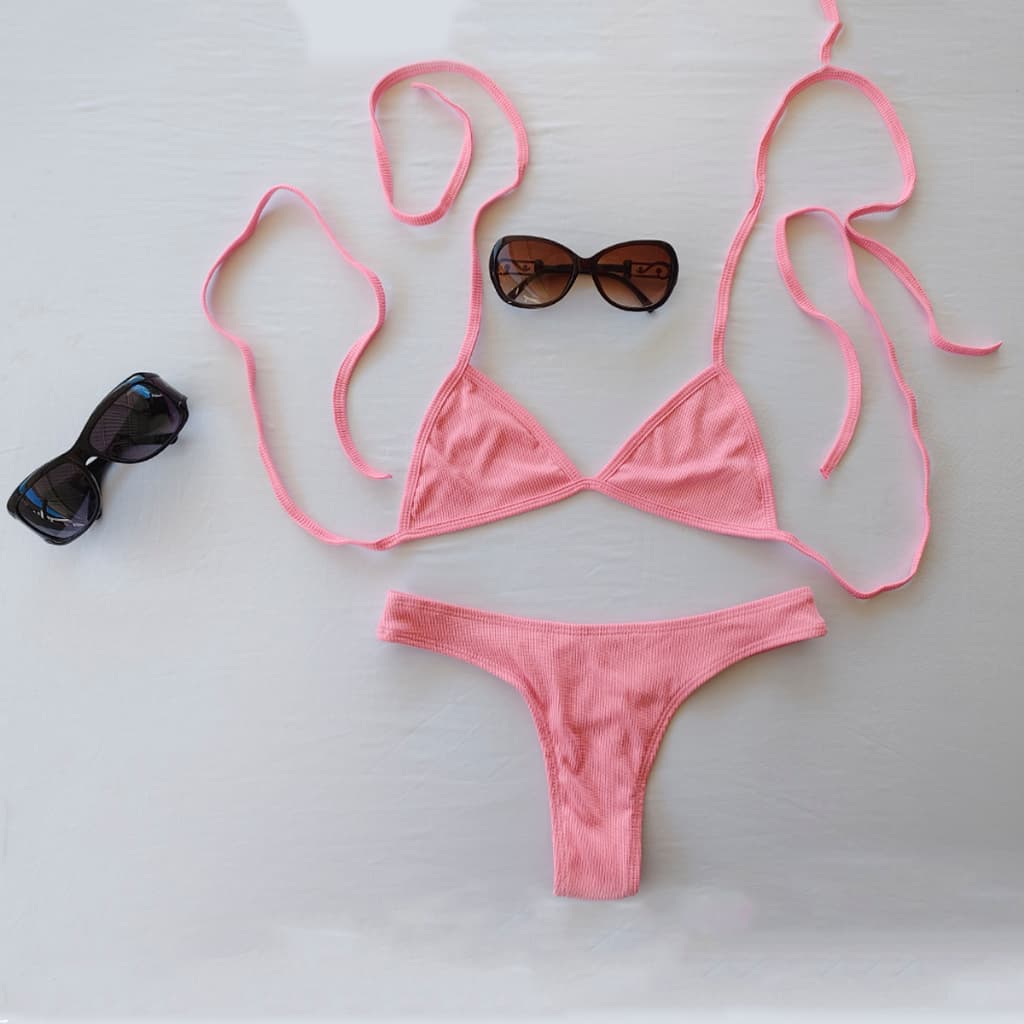 Biquíni Pink Fio Dental Asa delta Marquinha cor lisa canelado