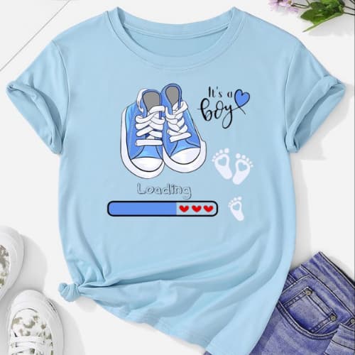 Camiseta Chá Revelação Menina ou Menina Chá de Bebê Rosa Azul Surpresa