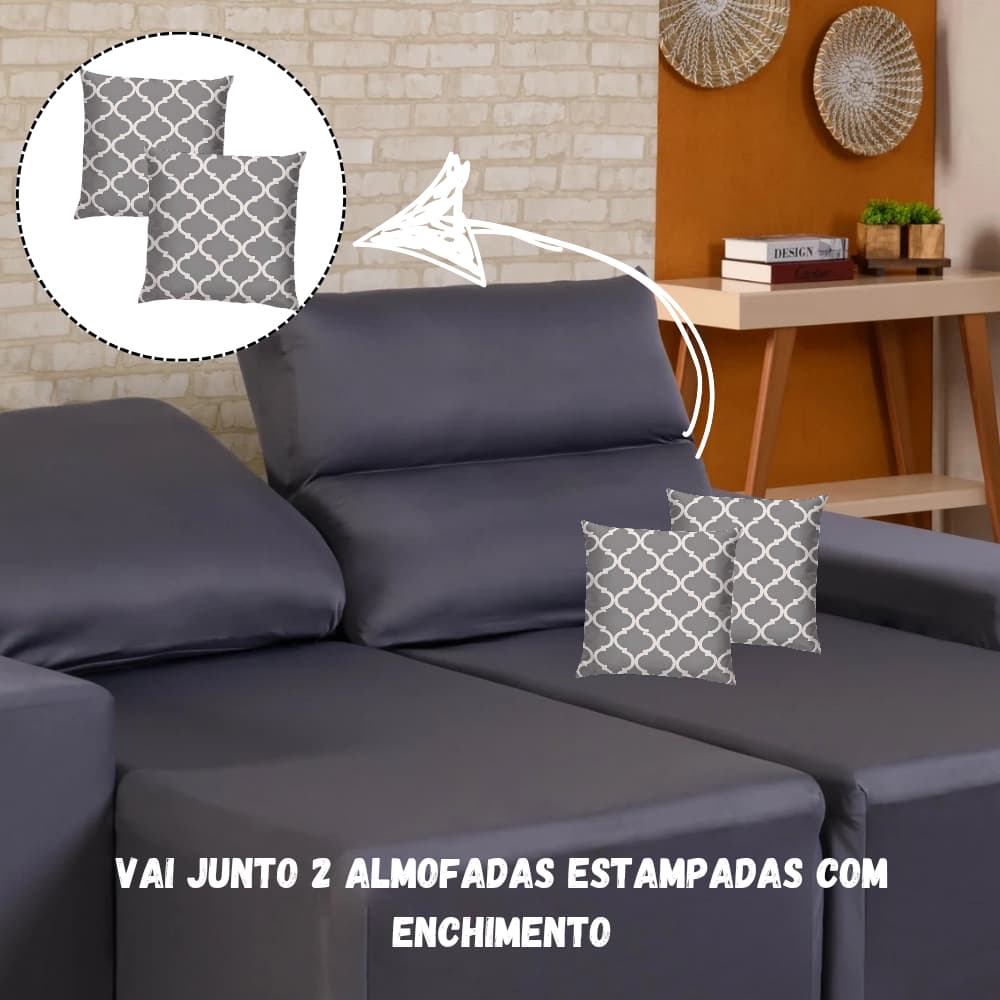 kit Capa de Sofá Retrátil 2 lugares + 2 Almofadas estampadas