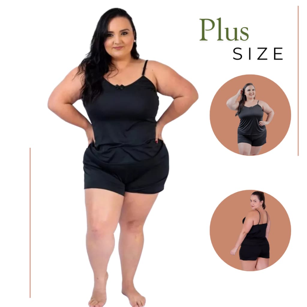 Short Doll Plus Size Preto. Pijama Super Fresquinho Moda Feminina.