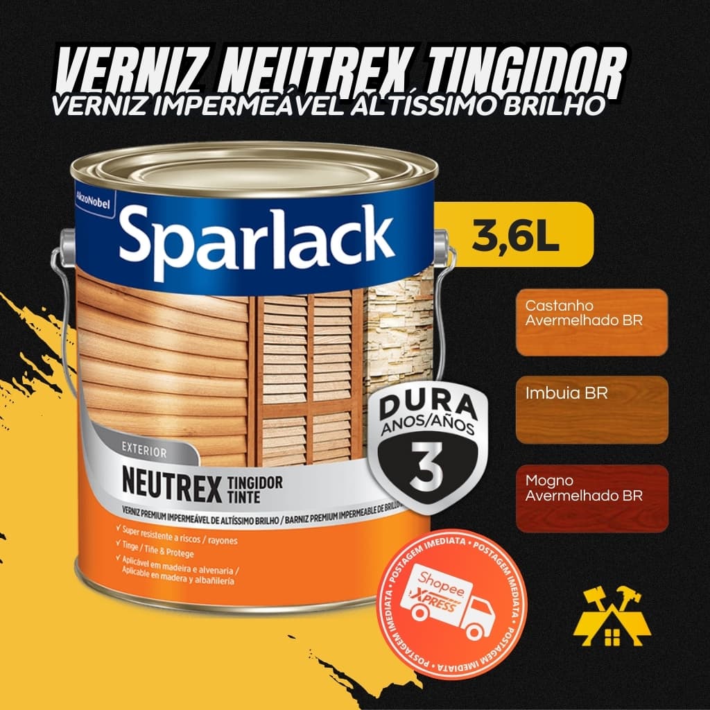 Verniz Para Madeira Neutrex 3.6 litros Cores Brilhantes Sparlack Coral