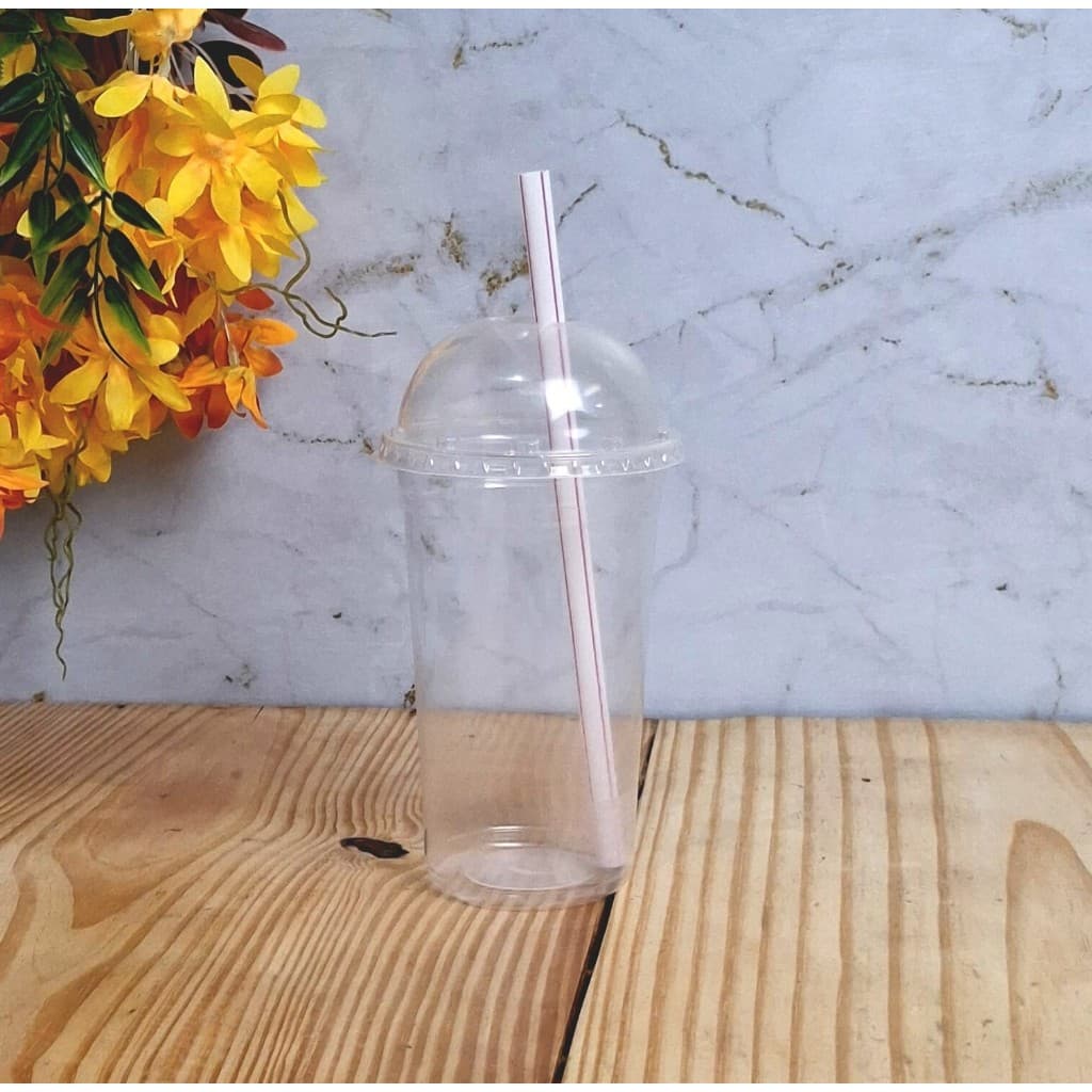 Conjunto Copo PP 500ml e Tampa Bolha com Furo Milk Shake com ou sem Canudo
