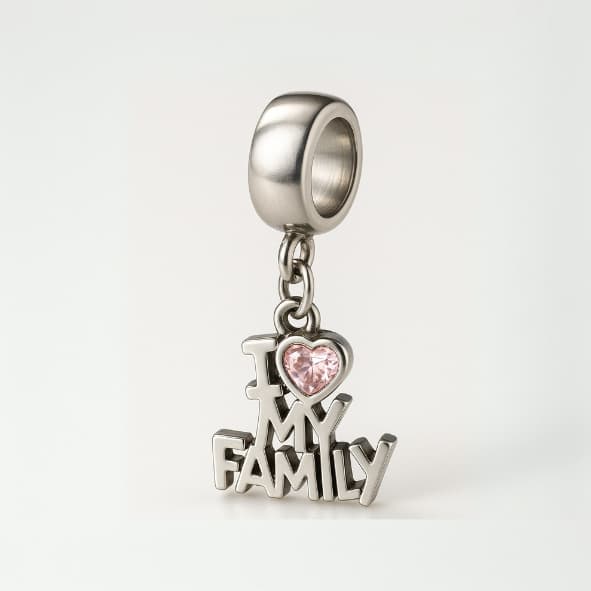 Berloque Charm Separador I Love My Family Compativel Universal Em Aço Inoxidavel A prova d`agua 316L