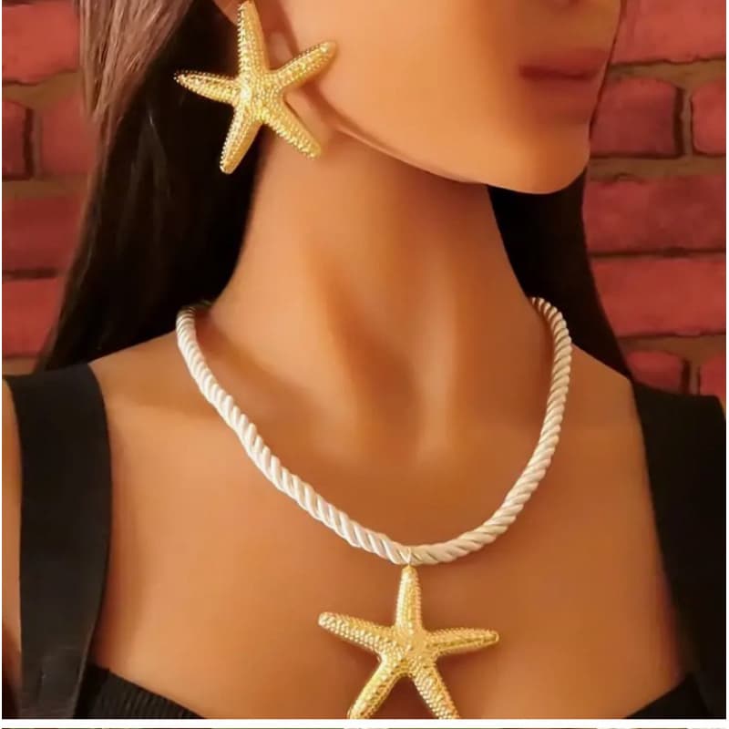 Colar de Praia com Pendente de Estrela-Do-Mar Elegante para Mulheres - Corrente de, Versátil para Uso Diário e de Férias