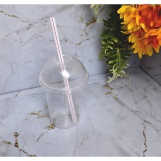 Conjunto Copo PP 400ml e Tampa Bolha com Furo Milk Shake com ou sem Canudo