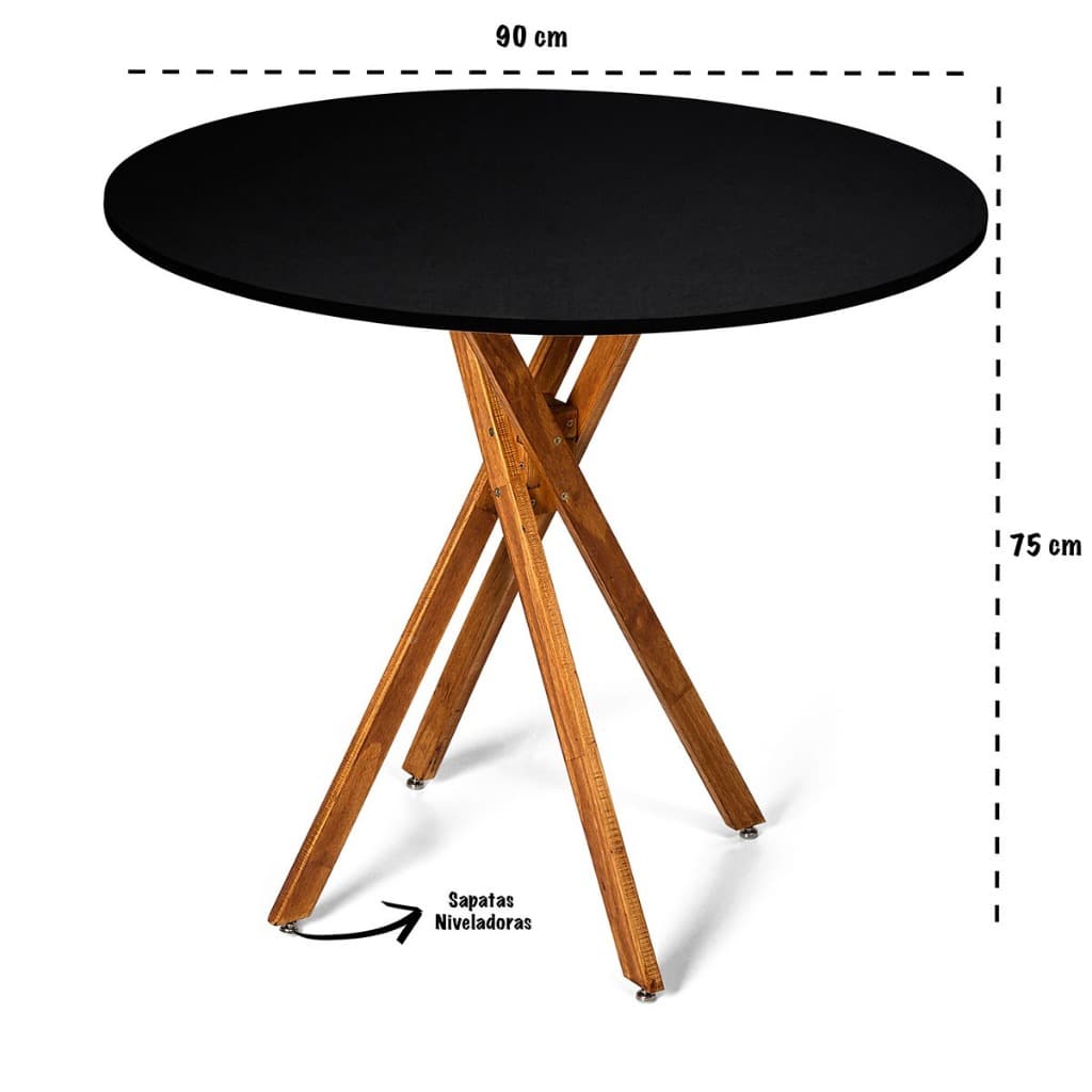 Mesa De Jantar Apoio Apartamento Quarto Redonda De Madeira 90cm - Picasso Cor do Tampo Preto
