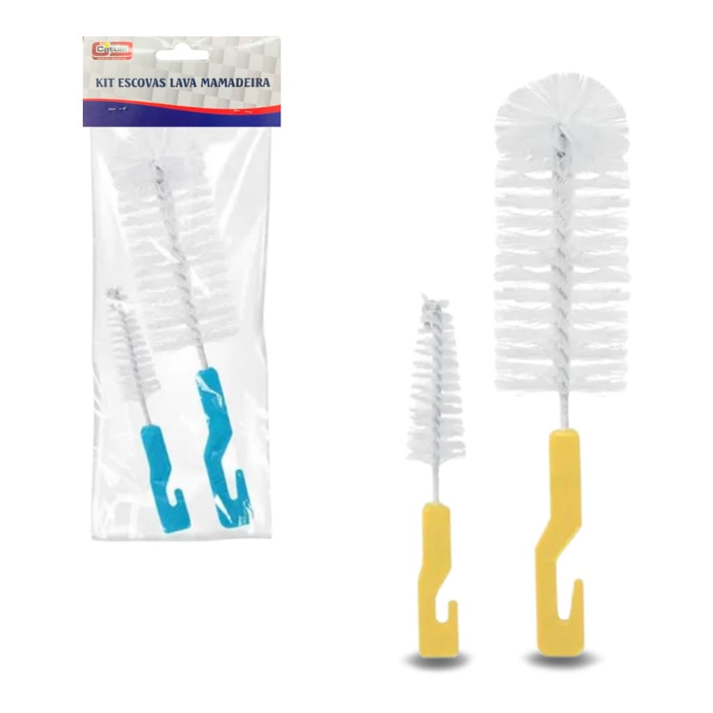 Kit 2 Escova Para Lavar Mamadeira E Bico Bebê Limpeza Menina
