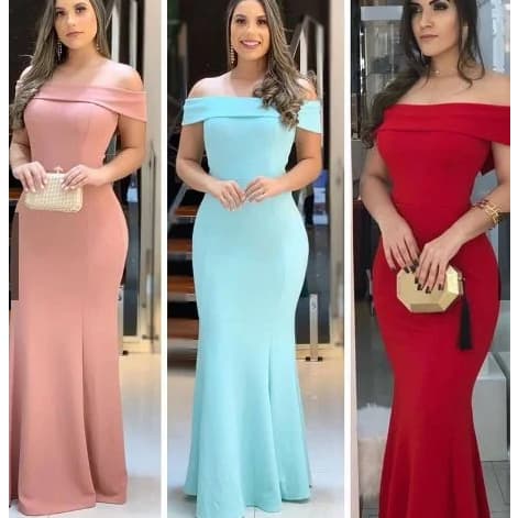 Vestido de Festa Longo Sereia  Ombro a Ombro  Madrinha casamento Formatura