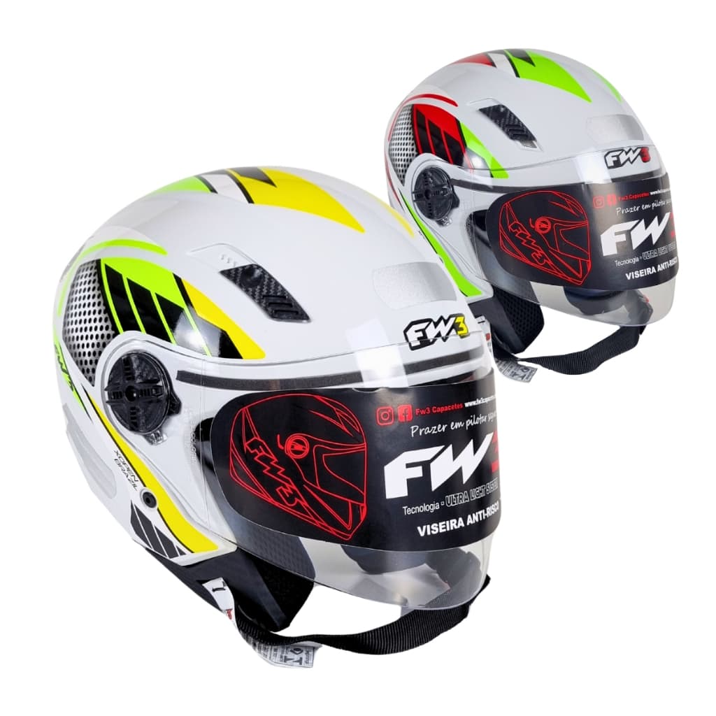 Capacete Branco Brilhante Urbano Aberto X Open Brasil E Italy P Moto Motoqueiro FW3