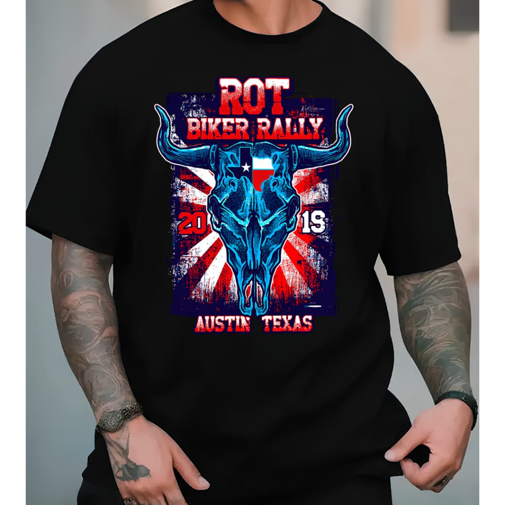 Camiseta Austin Texas Rot Biker Rally Touro Country Camisa 100% Algodão
