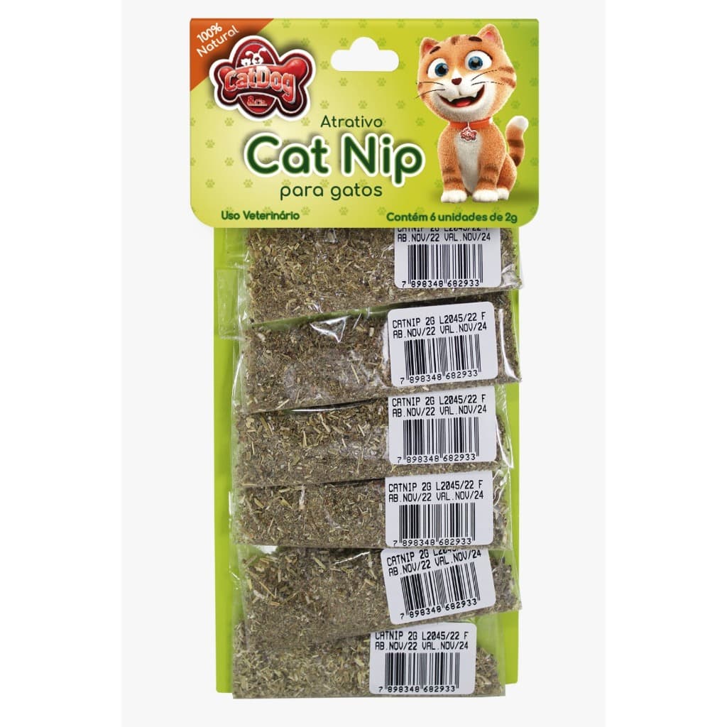 Erva para gato catnip catdog cartela c/06 saches de 2g cada