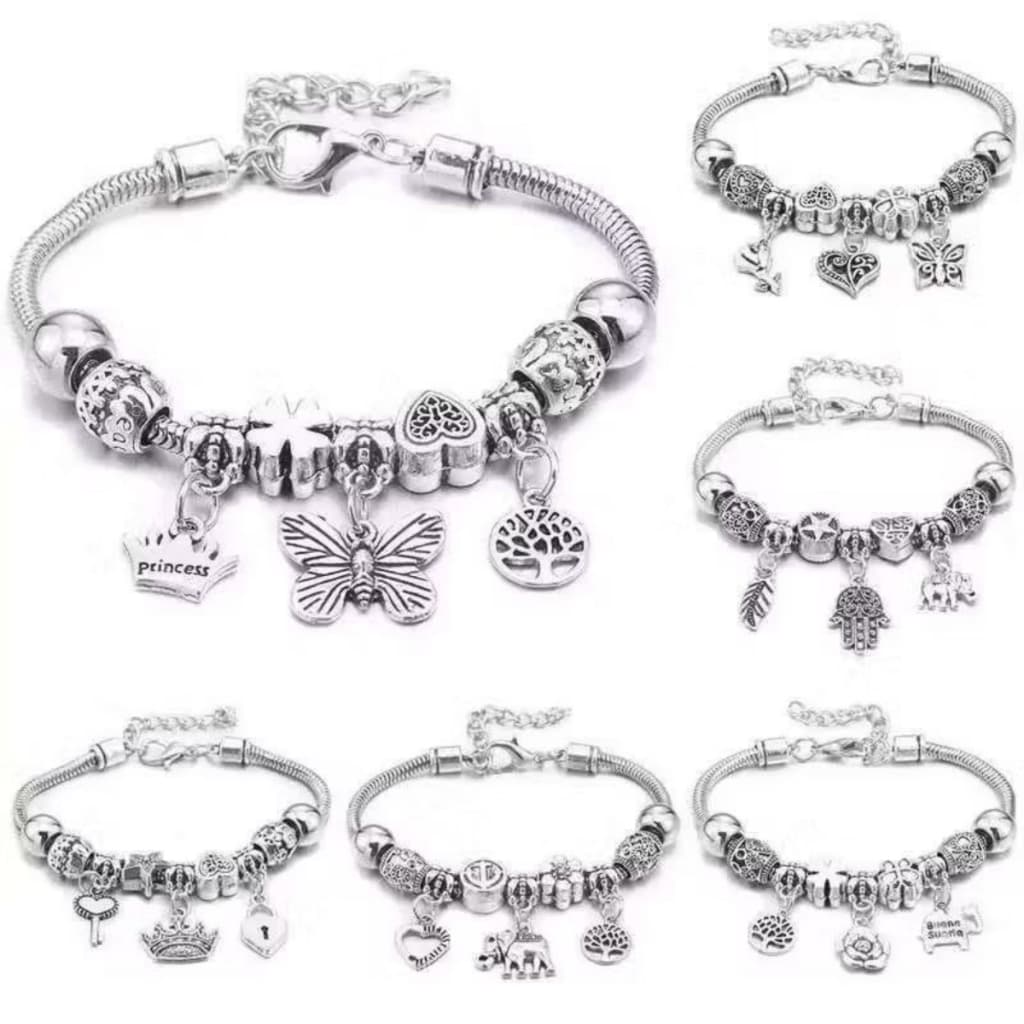 KIT 1-3 Pulseira Berloques Prateada, Rose e Dourada Estilo Feminina (Modelo aleatório)
