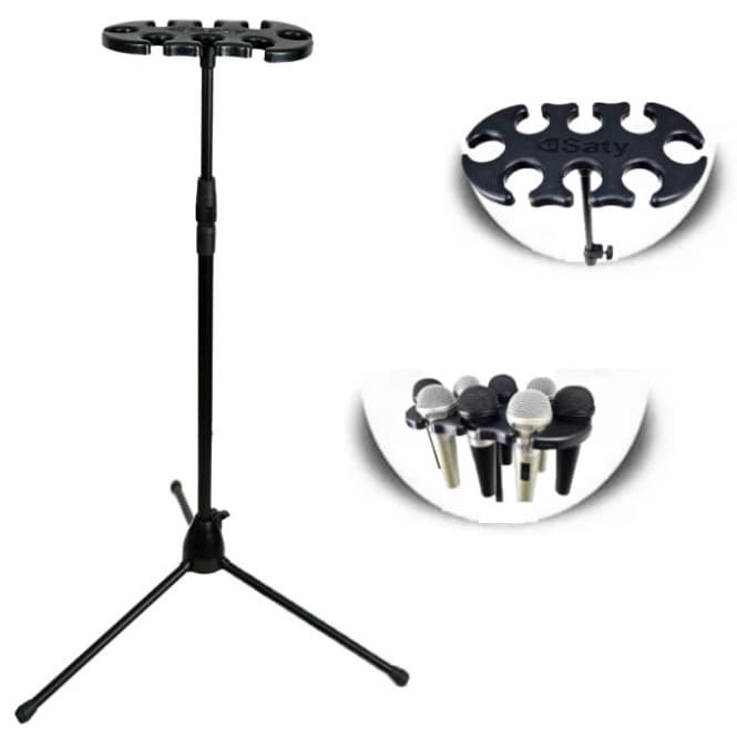 Suporte / Pedestal  / Descanso Metal Base ABS p/ Até 8 Microfones Saty SDM-08
